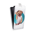 Дизайнерский вертикальный чехол-книжка для Iphone 5c Прозрачные щенки