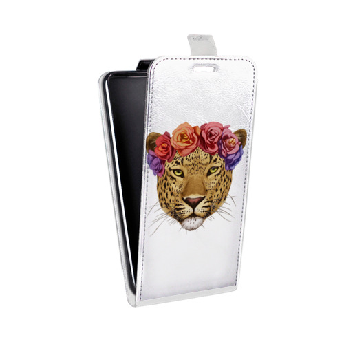 Дизайнерский вертикальный чехол-книжка для Iphone 5c Прозрачные леопарды