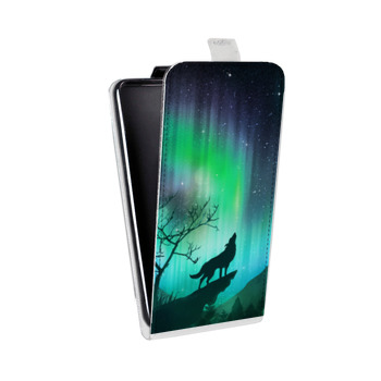 Дизайнерский вертикальный чехол-книжка для Iphone 5s Северное сияние и волк (на заказ)