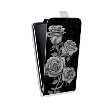 Дизайнерский вертикальный чехол-книжка для Samsung Galaxy S6 Edge Черно-белые цветы (на заказ)
