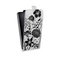 Дизайнерский вертикальный чехол-книжка для HTC Desire 601 Черно-белые цветы