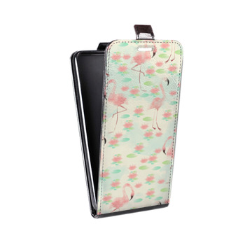 Дизайнерский вертикальный чехол-книжка для Huawei P20 Розовые фламинго (на заказ)