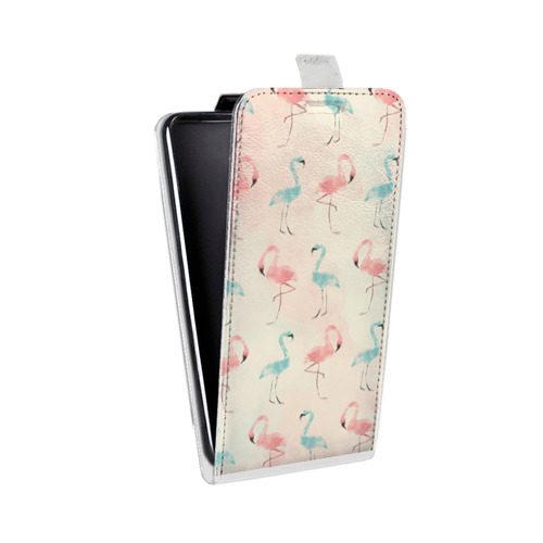 Дизайнерский вертикальный чехол-книжка для LG Joy Розовые фламинго