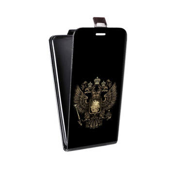 Дизайнерский вертикальный чехол-книжка для Samsung Galaxy Alpha герб России золотой (на заказ)