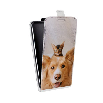 Дизайнерский вертикальный чехол-книжка для Huawei Honor 9X Lite Собака и котенок (на заказ)