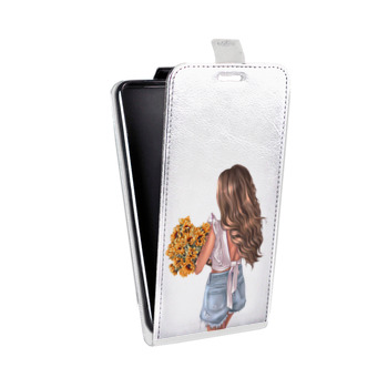 Дизайнерский вертикальный чехол-книжка для Samsung Galaxy S6 Edge Девушка с букетом (на заказ)