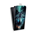 Дизайнерский вертикальный чехол-книжка для Samsung Galaxy Core Prime Волк и луна