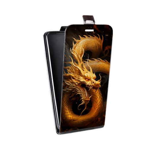 Дизайнерский вертикальный чехол-книжка для Huawei Y6 (2019) Золотой дракон
