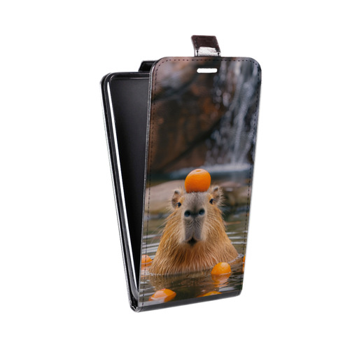 Дизайнерский вертикальный чехол-книжка для HTC Desire 601 Капибара с апельсином