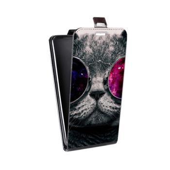 Дизайнерский вертикальный чехол-книжка для Iphone 7 Неоновый кот (на заказ)