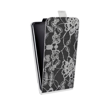 Дизайнерский вертикальный чехол-книжка для LG K7 Черные кружева (на заказ)