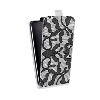 Дизайнерский вертикальный чехол-книжка для Samsung Galaxy S6 Черные кружева (на заказ)