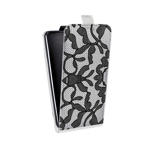Дизайнерский вертикальный чехол-книжка для LG G7 Fit Черные кружева