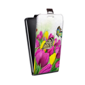 Дизайнерский вертикальный чехол-книжка для Iphone 7 Тюльпаны (на заказ)