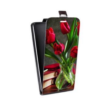 Дизайнерский вертикальный чехол-книжка для Iphone 7 Тюльпаны (на заказ)
