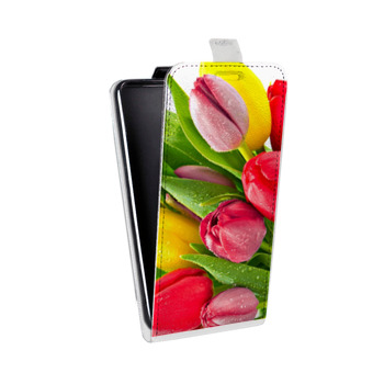Дизайнерский вертикальный чехол-книжка для Samsung Galaxy J4 Тюльпаны (на заказ)