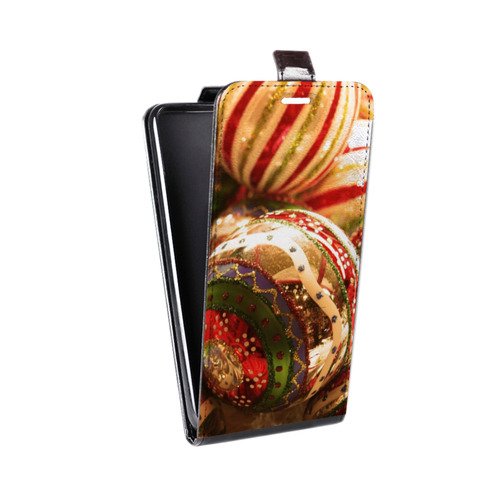 Дизайнерский вертикальный чехол-книжка для Huawei Honor 3x Новогодние шары
